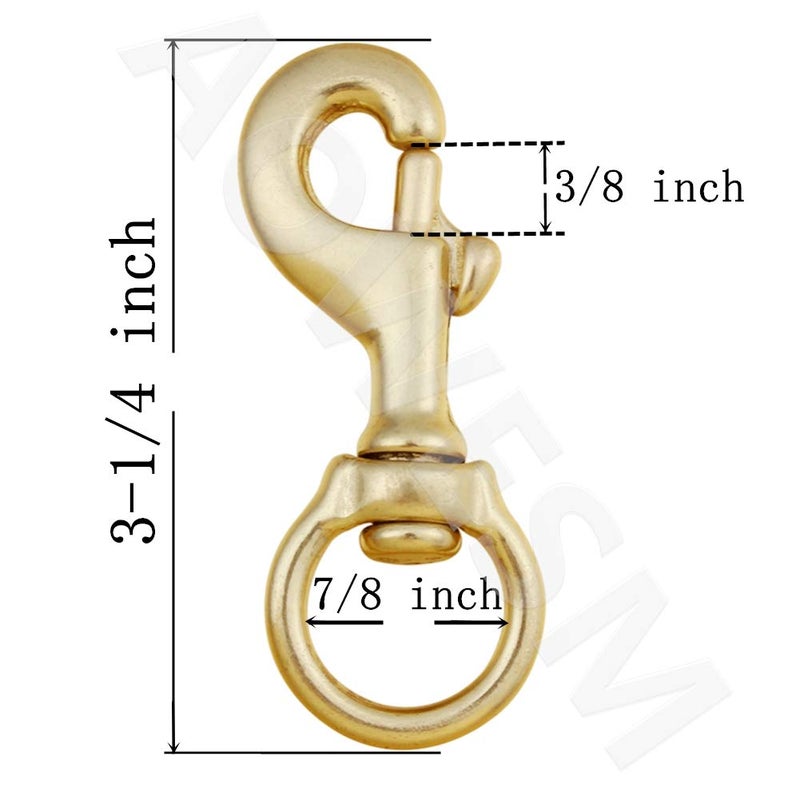 AOWESM 3-1/4 Inch Solid Brass Swivel Bolt Snap Hooks 7/8 Inch Swivel Eye Single Ended Scuba Diving Clips Keychain Holder for Dog Collar, Pet Leash, Flag Halyard and More (2 Pieces) - Image 3